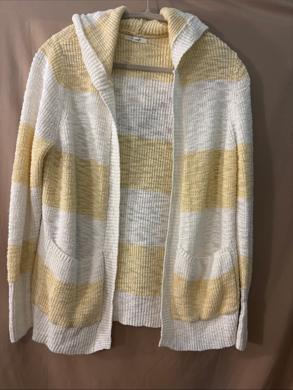 Maurices White & Light Yellow Striped Hooded Open-Front Cardigan